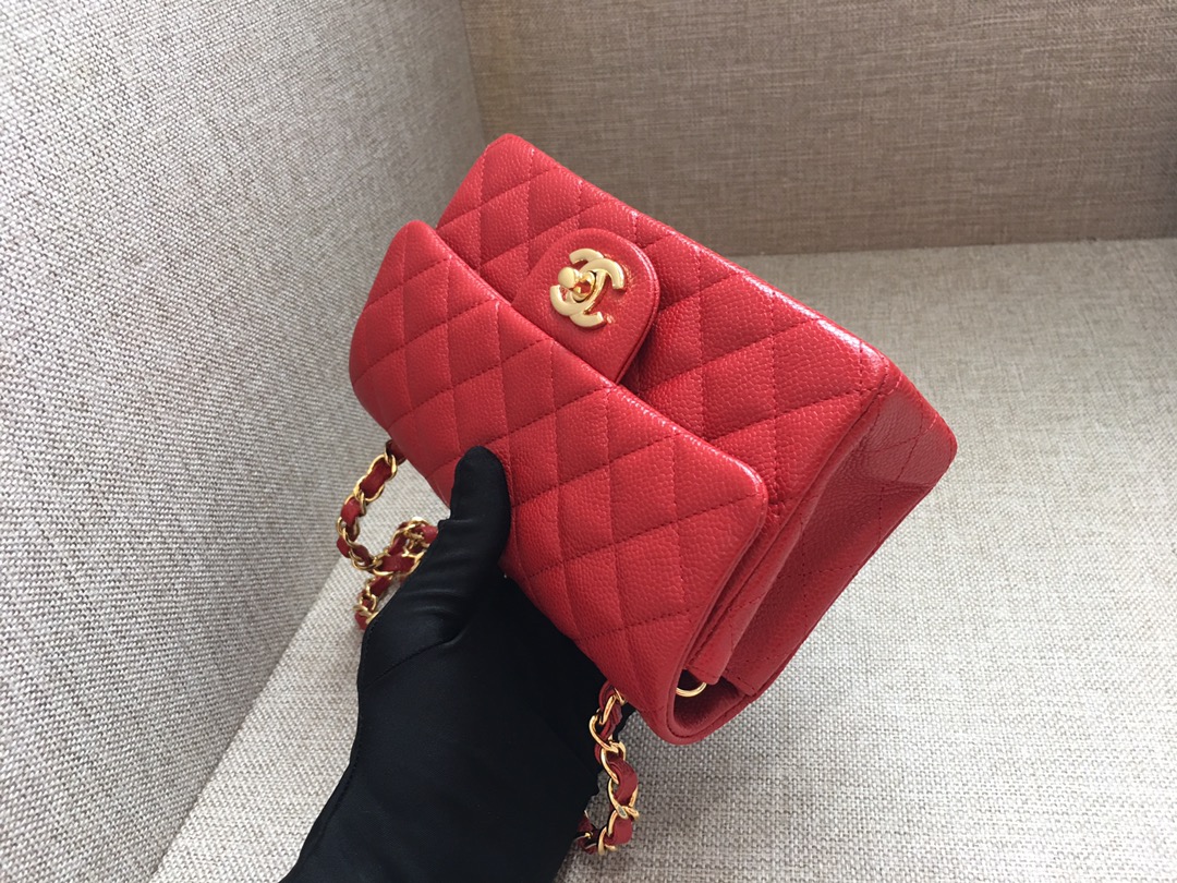 Small Classic Flap Caviar Bag A01116 Red/Gold